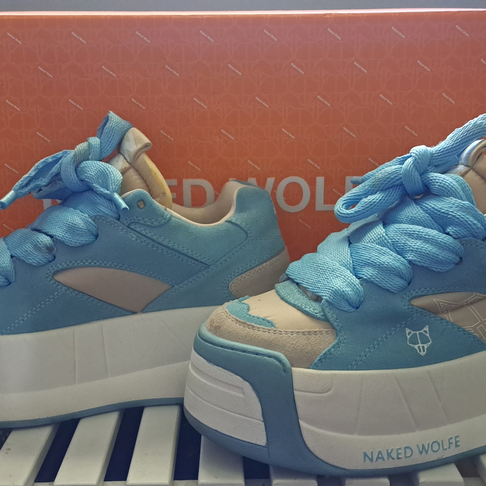 Naked Wolfe Blue and Beige Platform Sneakers